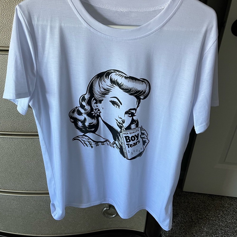 White Graphic T-Shirt with Retro Design